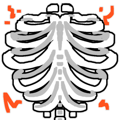 A ribcage with small red pain lines radiating from it.
